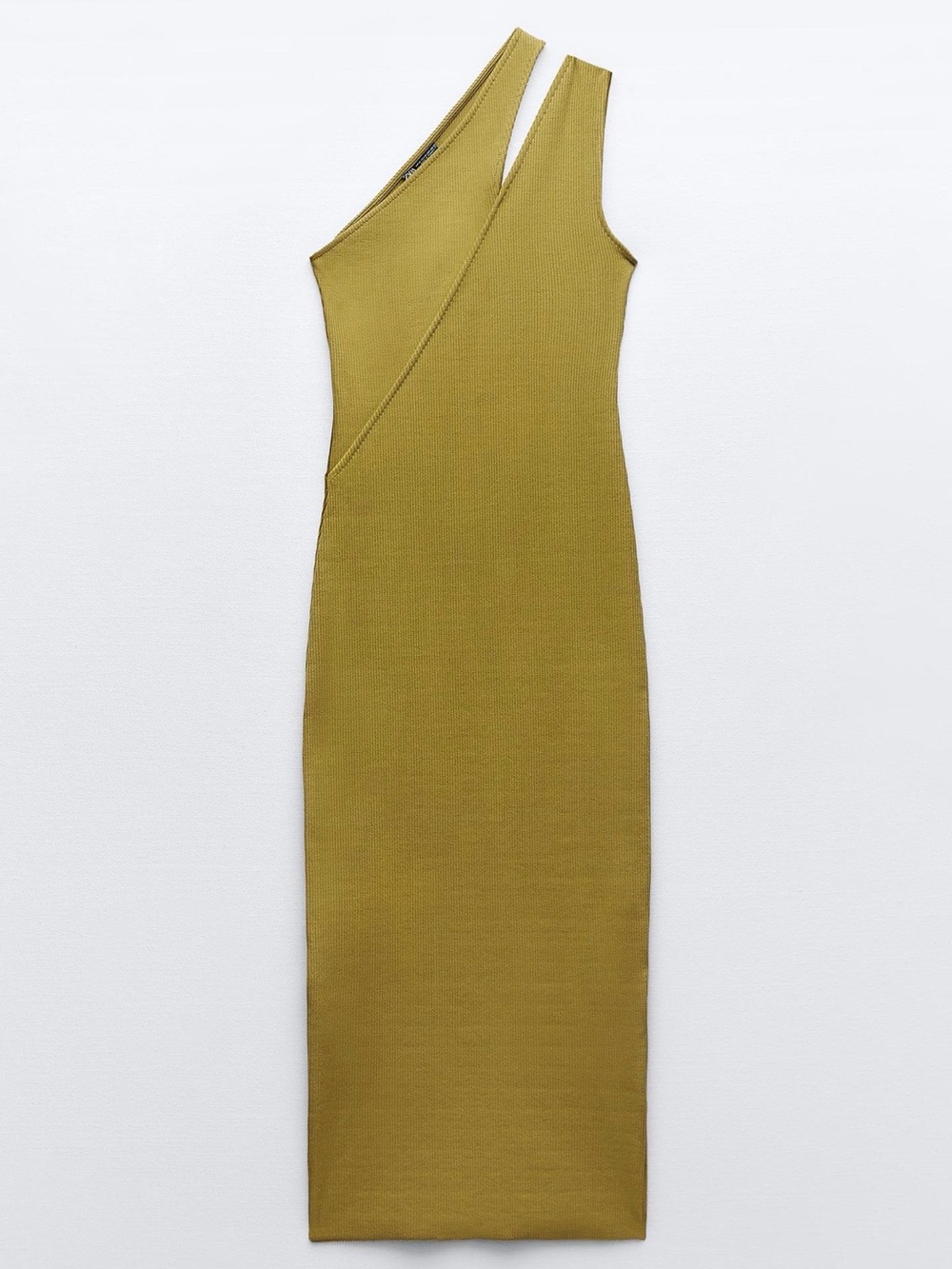 Zara Olive One-Shoulder Asymmetrical Midi Dress